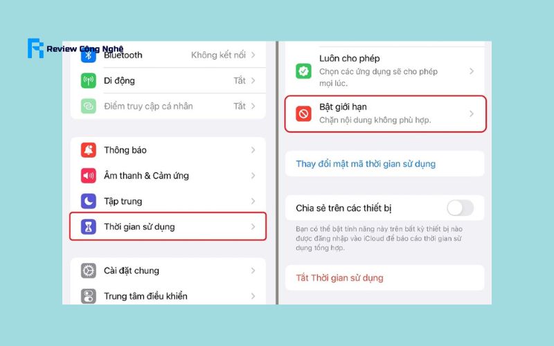 Vào Cài đặt > Thời gian sử dụng.
