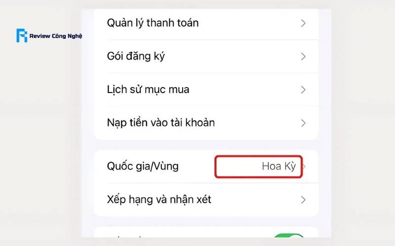 Chọn "Hoa Kỳ" từ danh sách quốc gia