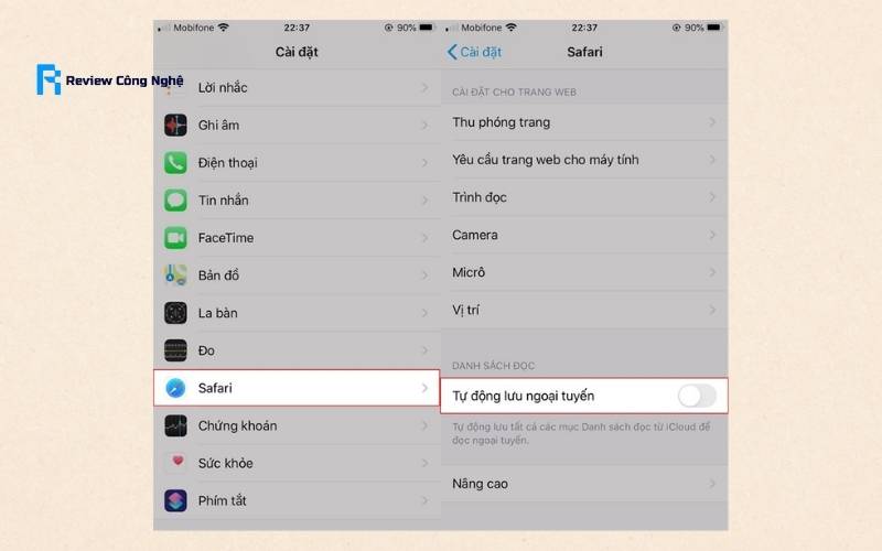 Tắt tính năng tự động lưu trang và giải phóng dung lượng iPhone