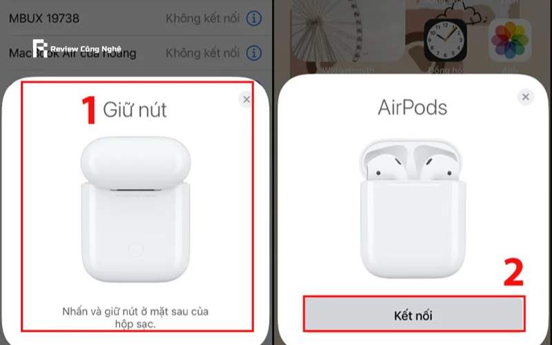 Nhấn giữ nút phía sau hộp sạc