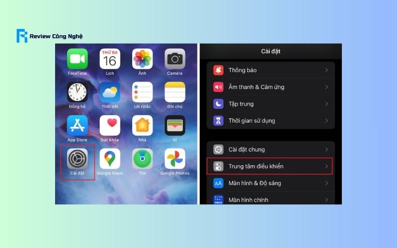 Truy cập vào ứng dụng Cài đặt, sau đó chọn mục Trung tâm điều khiển