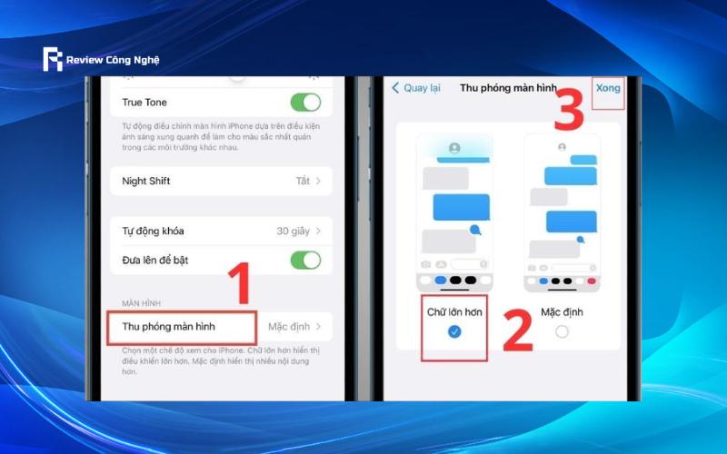Vào Thu phóng màn hình > Bật Chữ lớn hơn > Nhấn Xong