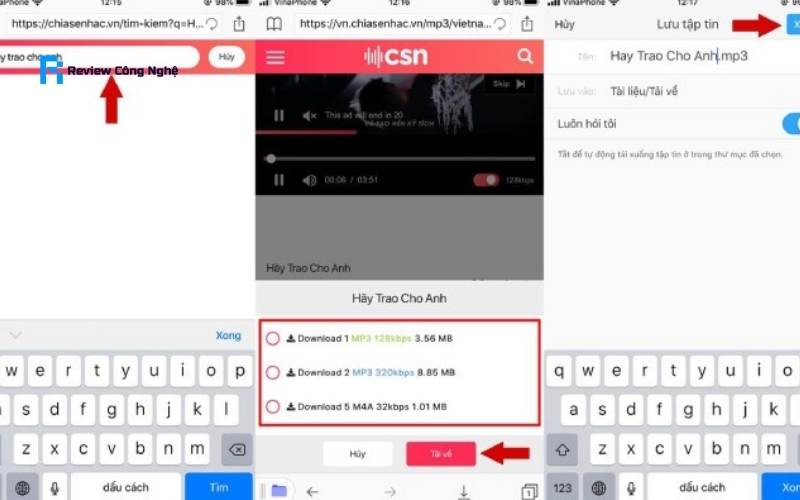 Tìm kiếm và tải bài hát yêu thích về máy