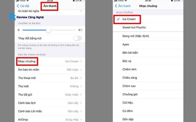 Chọn Nhạc chuông rồi click chọn bài hát muốn tải về để làm nhạc chuông