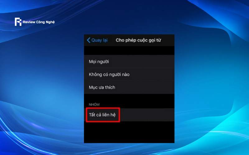 Chọn vào Tất cả liên hệ