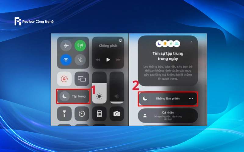 Nhấn vào mục Tập trung sau đó chọn Không làm phiền