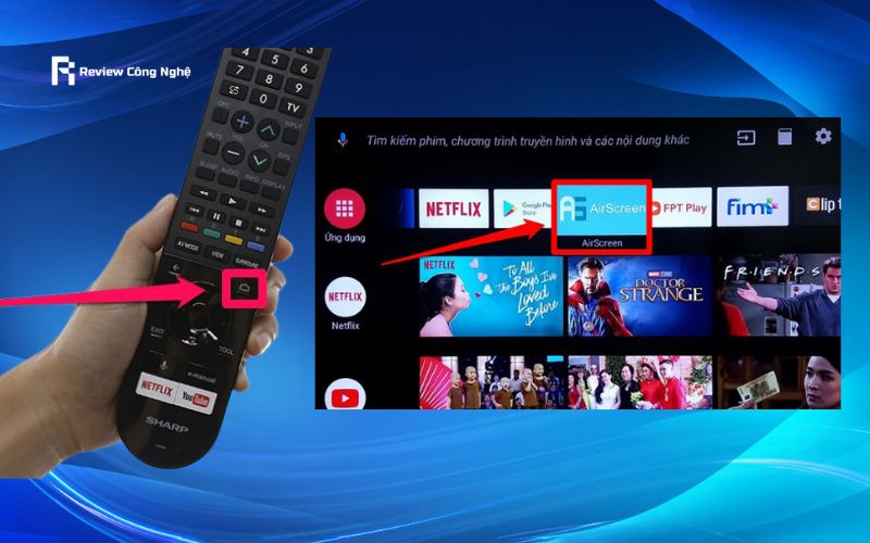 Tìm kiếm AirScreen trên CH Play và chọn Cài đặt để tải ứng dụng