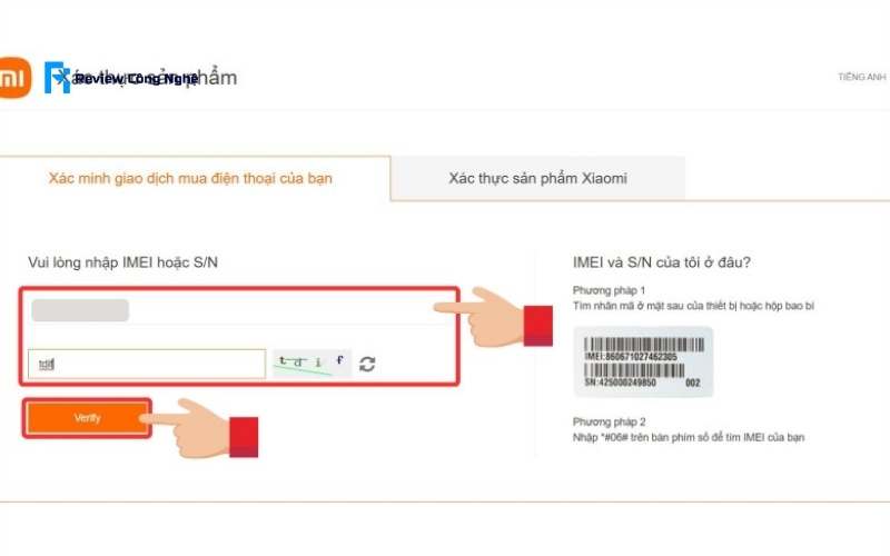 Truy cập vào website của MI rồi nhập mã IMEI