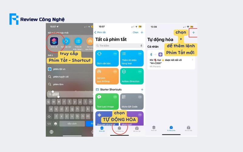 Bắt đầu tạo Phím Tắt tự động trên iPhone