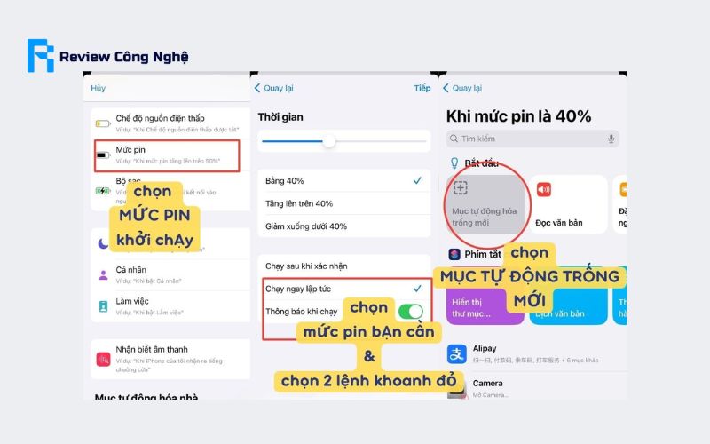Thiết lập điều kiện kích hoạt theo mức pin
