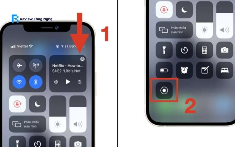 Chọn vào biểu tượng Ghi màn hình iPhone để thực hiện quay video màn hình