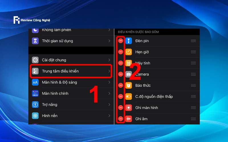 Giảm tải tiện ích không cần thiết trong Trung tâm điều khiển