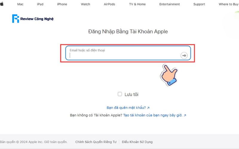 Đăng nhập bằng email hoặc số điện thoại trên ứng dụng Apple Support