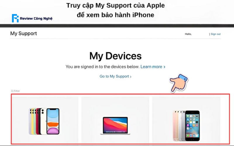 Ứng dụng hiển thị danh sách các thiết bị Apple bạn đang sử dụng