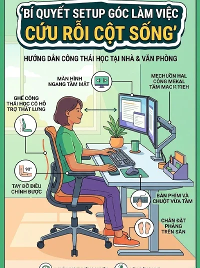 BÍ QUYẾT SETUP GÓC LÀM VIỆC CỨU RỖI CỘT SỐNG